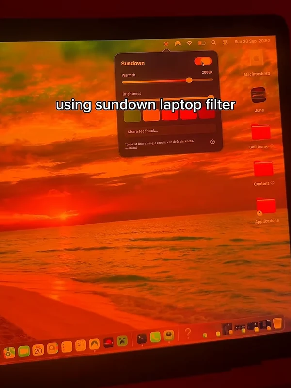 Lucas Graham's MacBook with the Sundown laptop filter at 2000K
